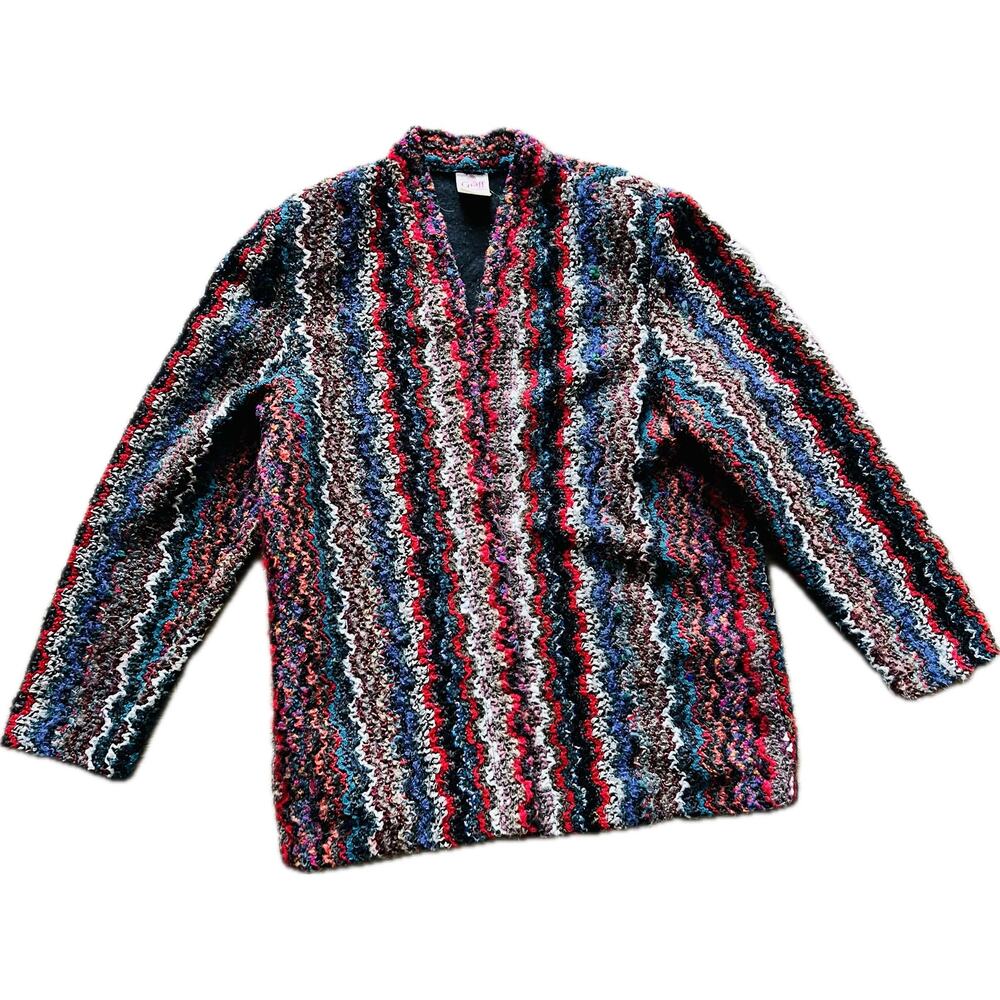 True Vintage 70s Graff Californiawear Cardigan Fuzzy Sweater Wavy 14 L XL